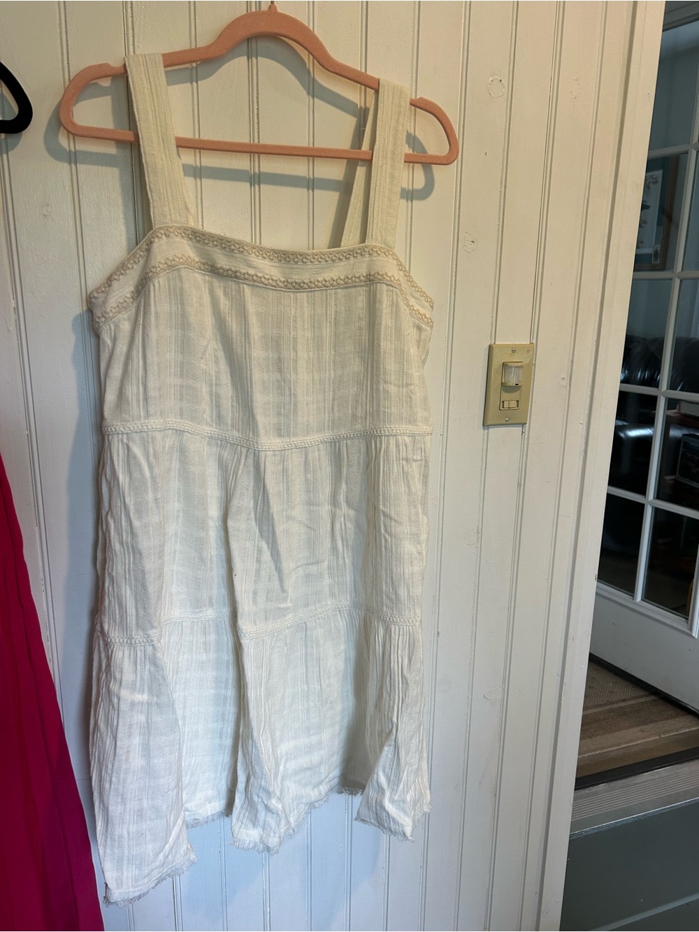 Tommy Bahama Cream Cotton Gauze Mini Dress with Crochet Trim